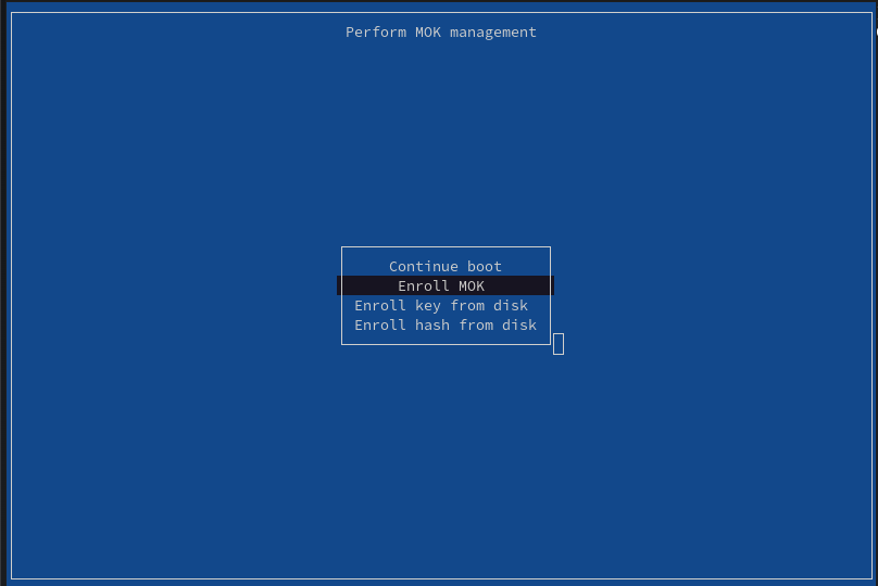 MokManager screen with Enroll MOK selected